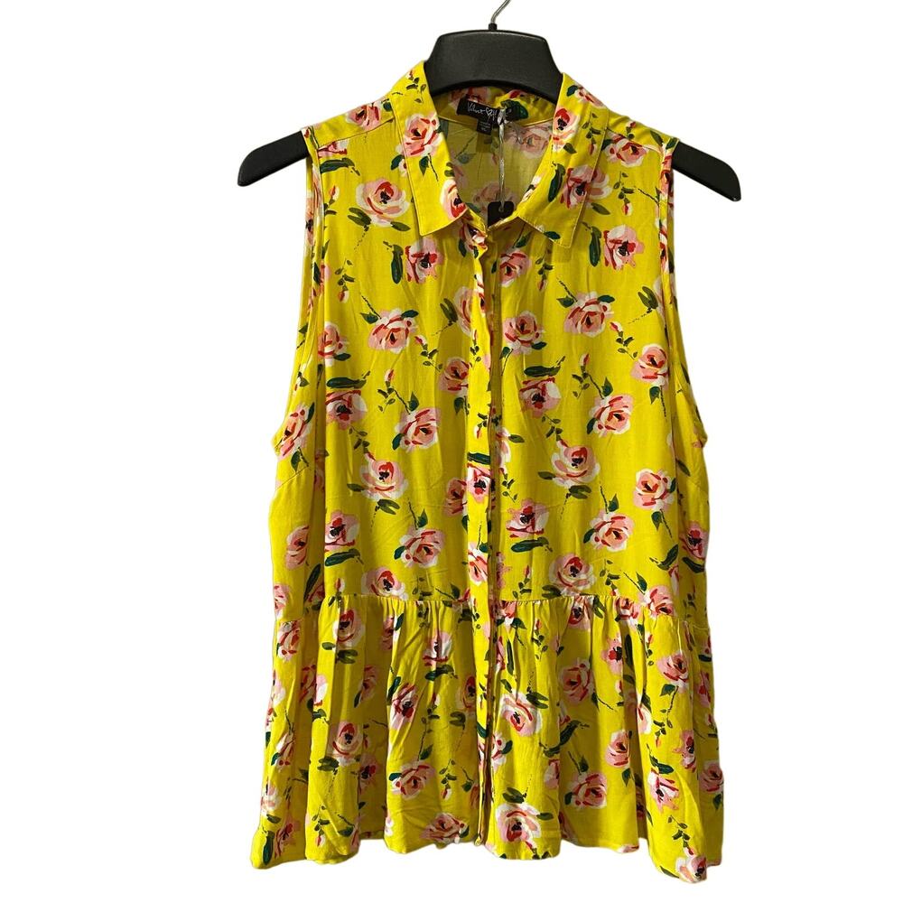 Velvet Heart Yellow Floral Top Size XL NWT